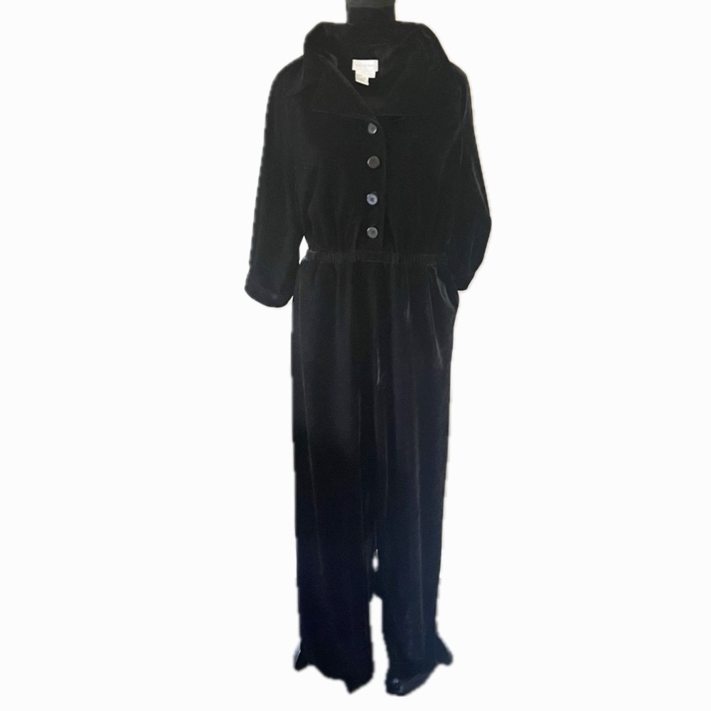 NEWPORT NEWS Vintage Black 90s Y2K Crushed Velvet 3/4 Sleeve Jumpsuit Size 12